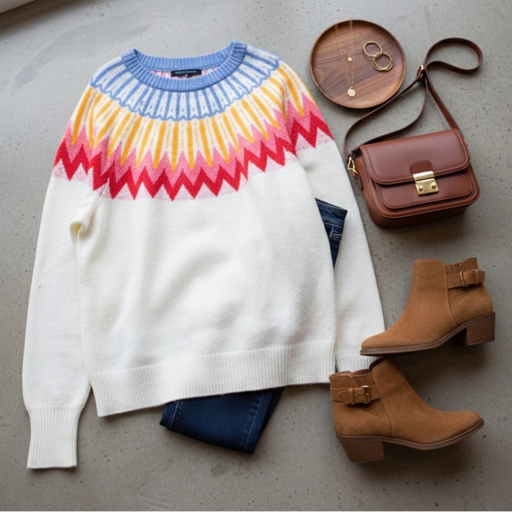 French Connection Multicolor Chevron Fair Isle Sweater | NWT Size XXL